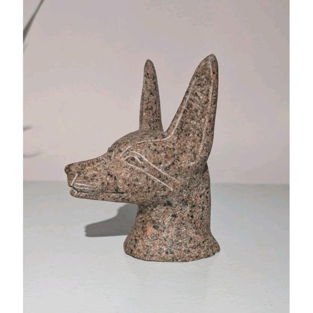 Vintage Egyptian Anubus Jackal Head 5" Sculpture Handcrafted Made of Granite - Picture 4 of 6